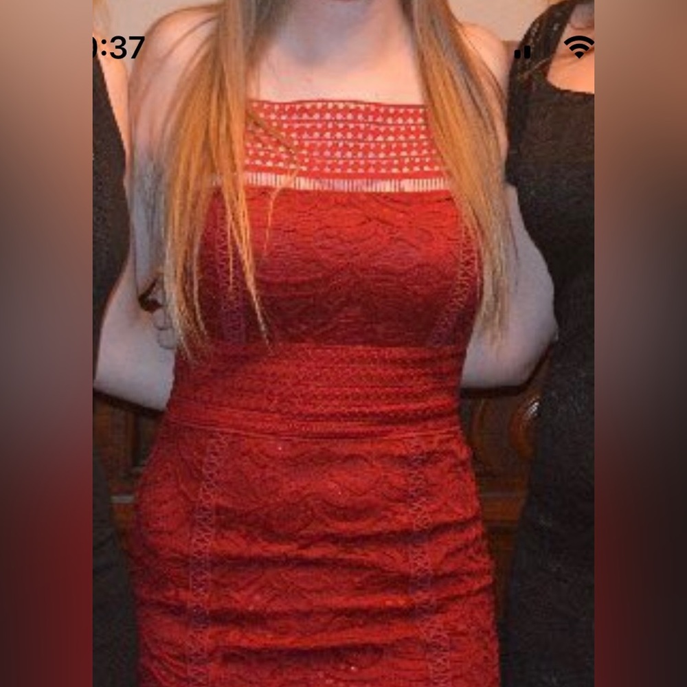 red lacy dress